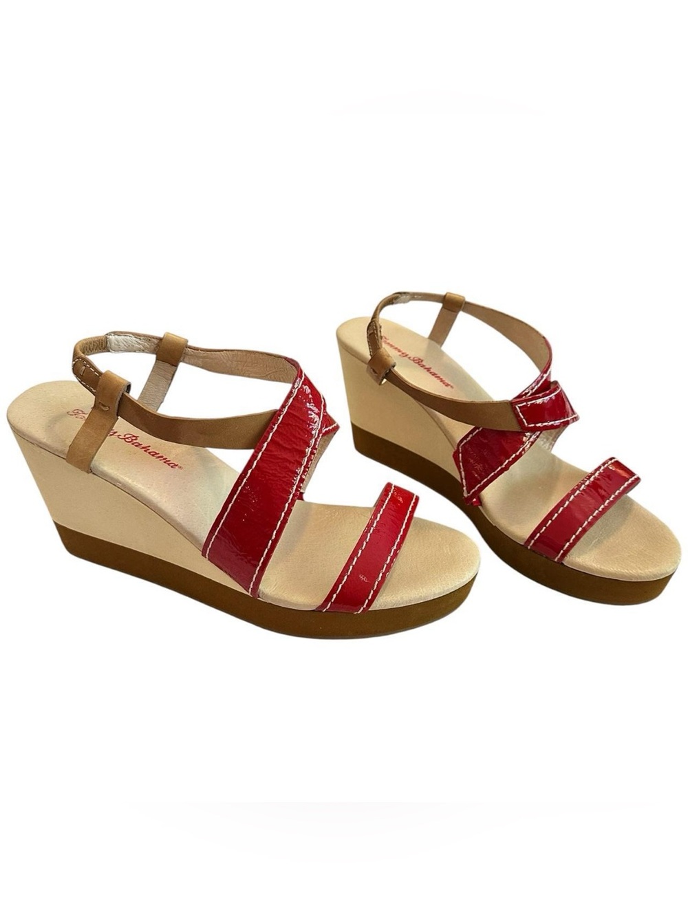 Tommy Bahama Y2K Vintage Wedge Strappy Sandals Red Patent Leather Size 9